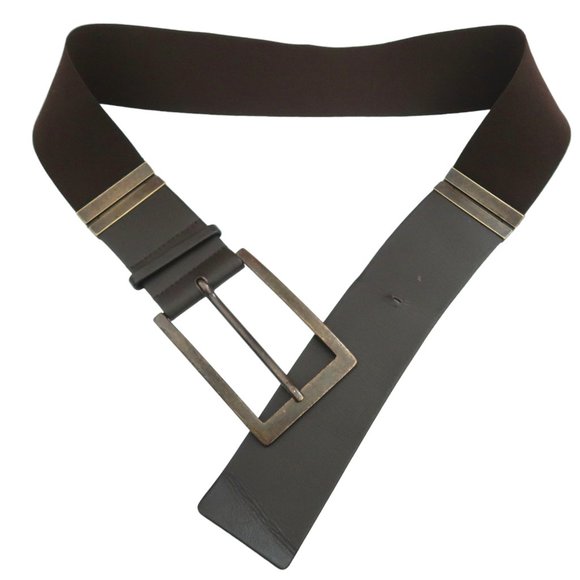 SUZI ROHER wide Brown leather belt sz L big buckle